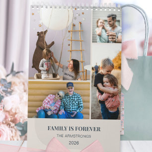 Moderne beige skandinavische Familienfotocollage Kalender