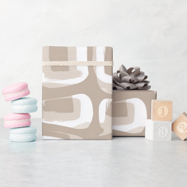 Moderne Beige-Taupe-Soft-Motion-Abstraktes Muster Geschenkpapier (Babyparty)