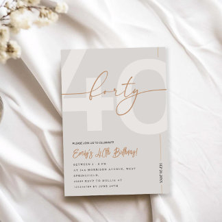 Moderne Beige- und Gold-Einladung zum 40. Geburtst Einladung