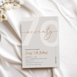 Moderne Beige- und Gold-Einladung zum 70. Geburtst Einladung