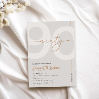 Moderne Beige- und Gold-Einladung zum 90. Geburtst Einladung