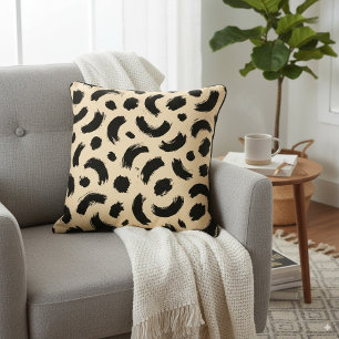 Moderne, beige und schwarz Abstrakte Pinsel Kissen