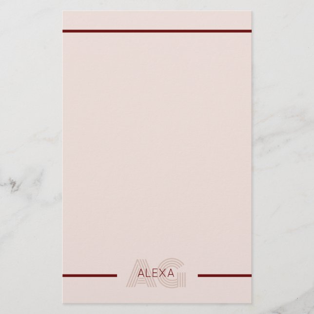 Moderne Beige- und Weinmonogramm Briefpapier (Vorderseite)