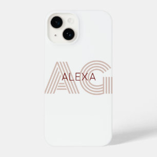 Moderne Beige- und Weinmonogramm iPhone 14 Hülle