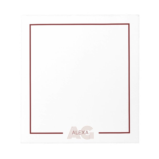 Moderne Beige- und Weinmonogramm Notizblock (Vorderseite)
