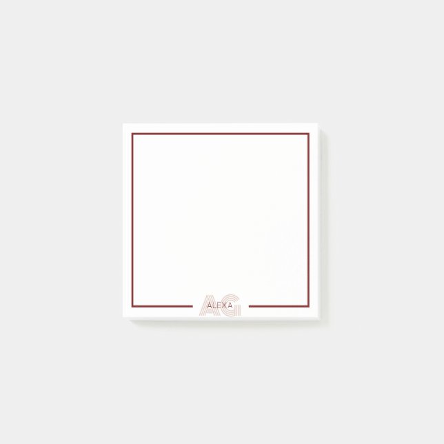 Moderne Beige- und Weinmonogramm Post-it Klebezettel (Vorderseite)