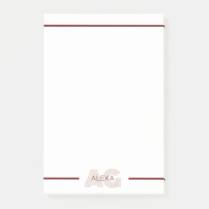 Moderne Beige- und Weinmonogramm Post-it Klebezettel