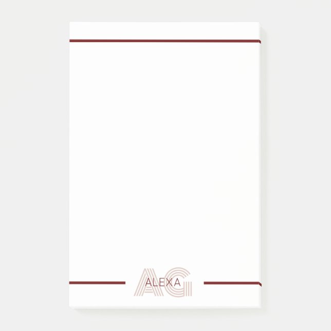 Moderne Beige- und Weinmonogramm Post-it Klebezettel (Vorderseite)