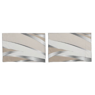 Moderne Beige, weiße und silberne Abstraktion Kissenbezug
