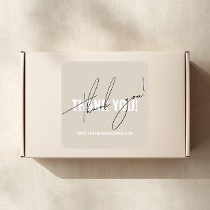 Moderne beigefarbene Verpackung danke Quadratischer Aufkleber