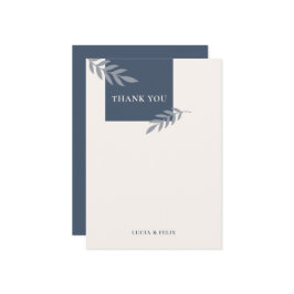 Moderne Beispiel Blue Blätter Blanche Hochzeit Dankeskarte