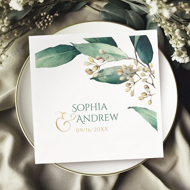 Moderne bemalte botanische Vegetation rustikale Ho Serviette (Modern painted botanical greenery rustic wedding napkins)