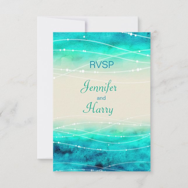 Moderne bemalte Funkelsee Hochzeit RSVP Karte (Vorderseite)