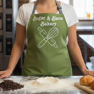 Moderne benutzerdefinierte Bäckerei Olivgrün Name Schürze