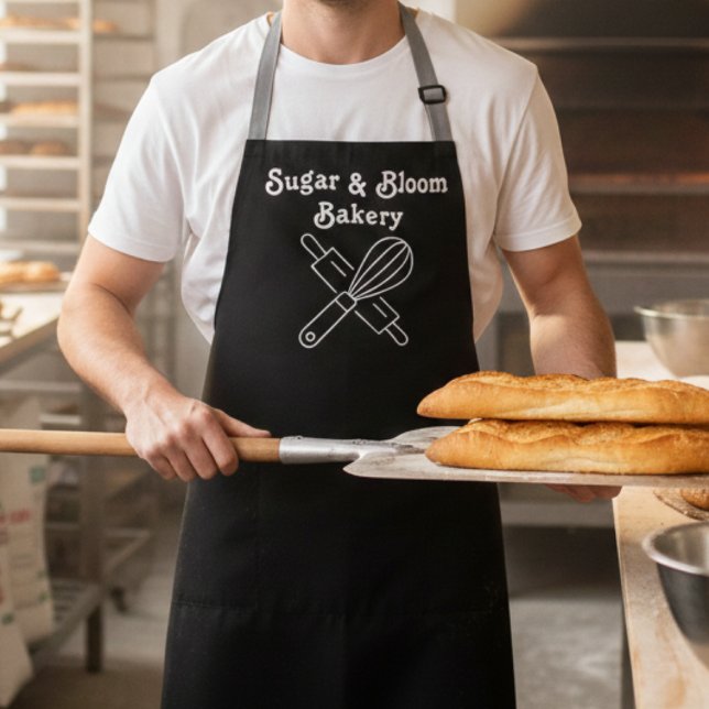 Moderne benutzerdefinierte Bäckerei schwarzer Name Schürze (Von Creator hochgeladen)