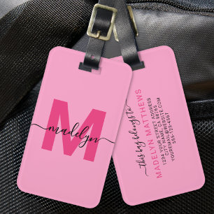 Moderne benutzerdefinierte heiße rosa Monogramm Gepäckanhänger