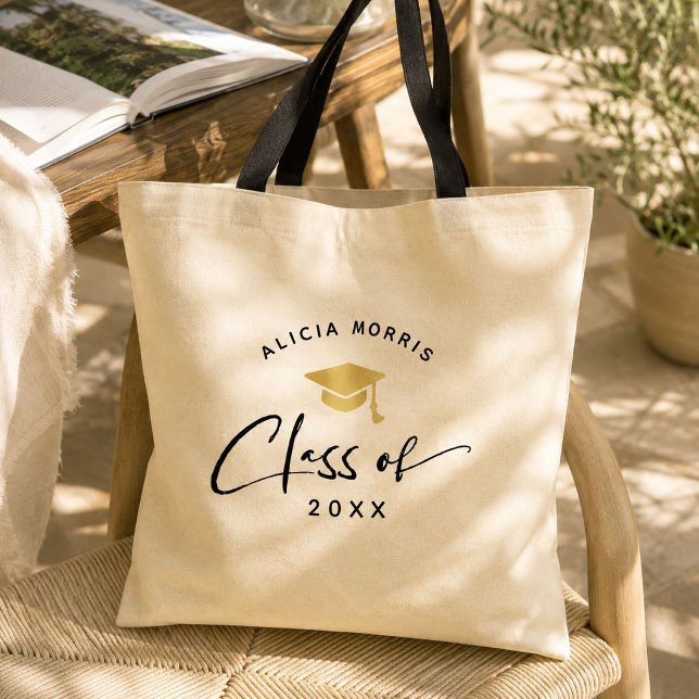 Moderne benutzerdefinierte Namens-Abschluss trendy Tragetasche (Modern Custom Name Graduation Trendy Script Gold Tote Bag)
