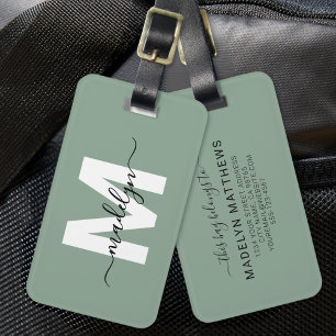 Moderne benutzerdefinierte Salbei-grüne Monogramm- Gepäckanhänger
