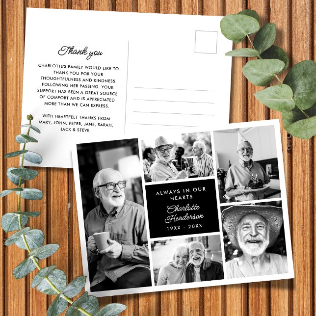 Moderne, benutzerdefinierte Text 5-Foto Beerdigung Postkarte (Von Creator hochgeladen)