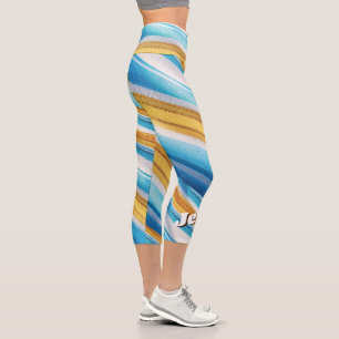 Moderne Benutzerdefinierter Name Lustig Blau Sanft Capri Leggings