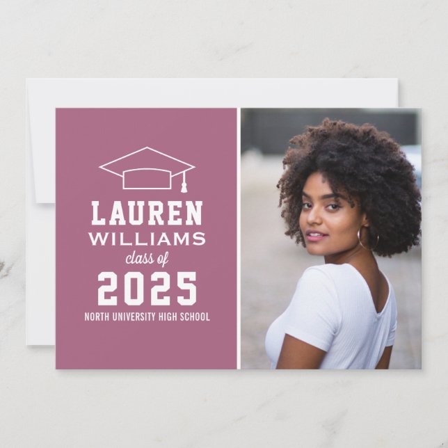 Moderne Berry Pink Foto Graduation Party Einladung (Vorderseite)