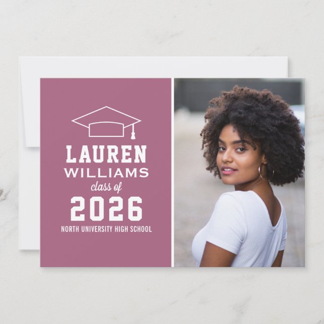 Moderne Berry Pink Foto Graduation Party Einladung (Vorderseite)