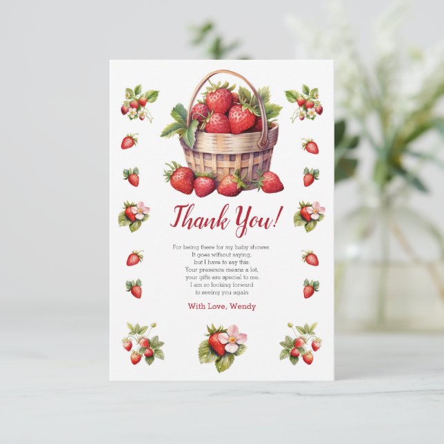 Moderne Berry Sweet Baby Dusche Erdbeeren Dankeskarte (Stehend Vorderseite)