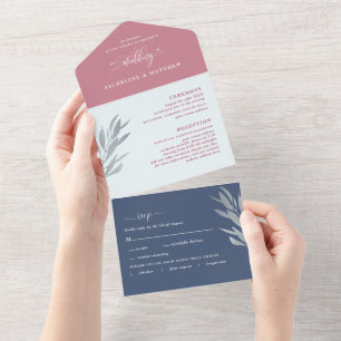 Moderne Berry- und Blue Wedding mit Perforated UAW All In One Einladung