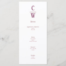 Moderne Berry Wine Wedding Mit Monogramm Menükarte