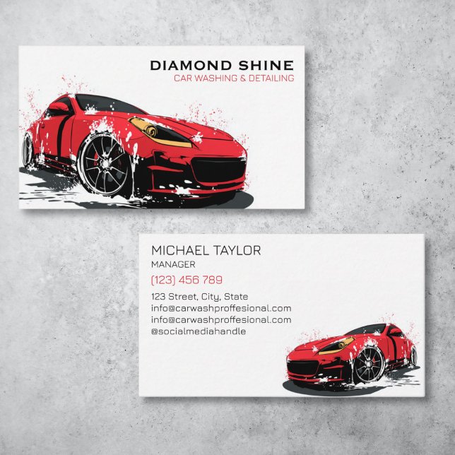 Moderne Berufliche Autos, die die Reinigung von Wa Visitenkarte (modern red sports car with water splash)