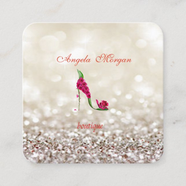 Moderne Berufliche Glitterie Bokeh ,Blume Heels Quadratische Visitenkarte (Vorderseite)