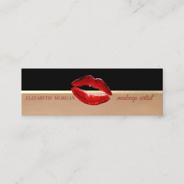 Moderne Berufliche Glitzer Lippen, Makeup Artist Mini Visitenkarte (Vorderseite)