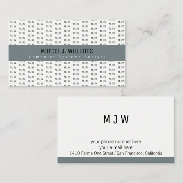 moderne berufliche Graustreifen- und Initialmuster Visitenkarte (Vorne/Hinten)