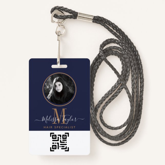 Moderne Berufliche Navy Blue Gold Signature Ausweis (Vorderseite mit Schlüsselband)