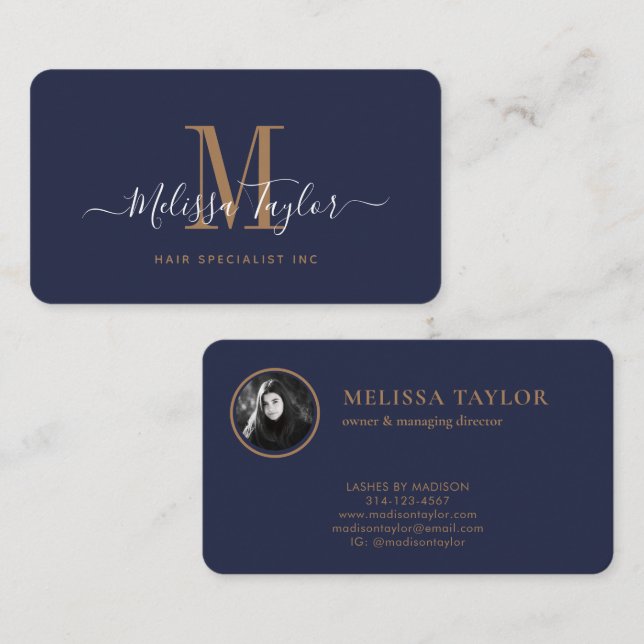 Moderne Berufliche Navy Blue Gold Signature Visitenkarte (Vorne/Hinten)