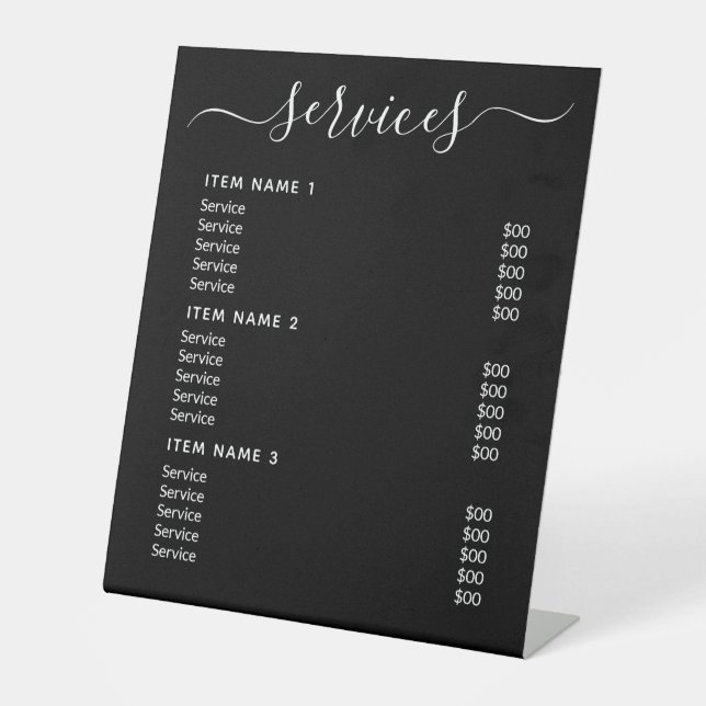 Moderne Berufliche Preisliste Sockelschild (Vorderseite)