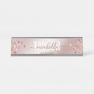 Moderne Berufliche Rose Gold Sparkone Glitzer Schreibtischnamensplakette