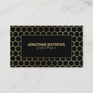 Moderne Berufliche Schwarze Gold Hexagon Geometrie Visitenkarte