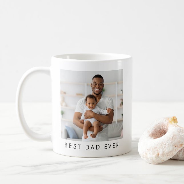 Moderne Best Dad Ever 2 Foto Kaffeetasse (Mit Donut)