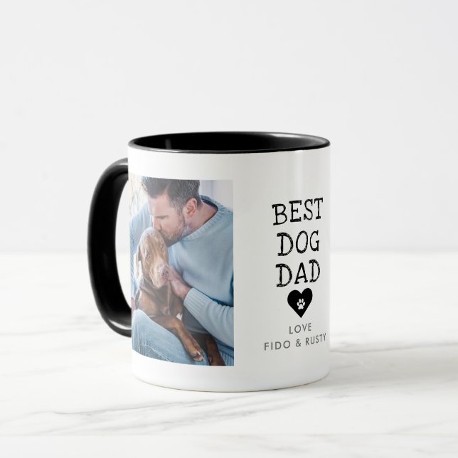 Moderne "Best Dog Vater" Paw im Herzen 2-Fotos Tasse (Vorderseite Links)