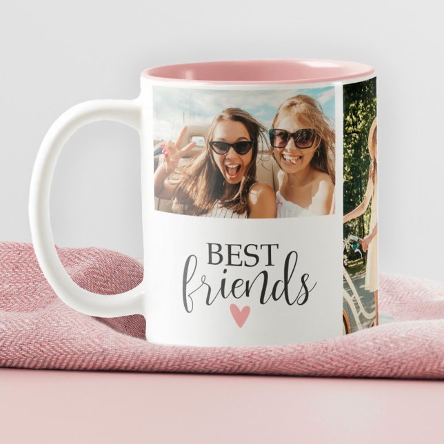 Moderne Best Friends Chic Script Foto Zweifarbige Tasse (Photo mugs make a cute gift for your best friend.)