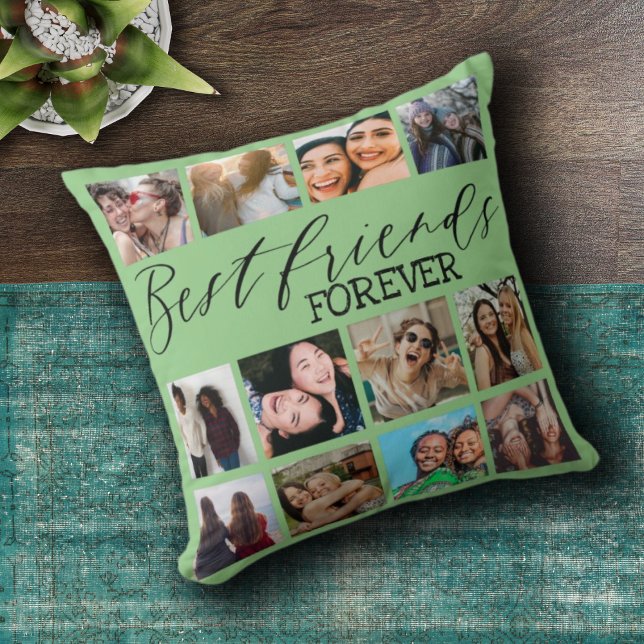 Moderne Best Friends Green Foto Collage Kissen (Von Creator hochgeladen)