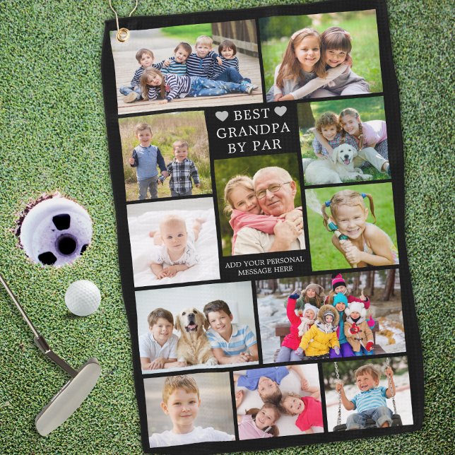 Moderne BEST GRANDPA BY PAR 12 Foto Collage Custom Golfhandtuch (Von Creator hochgeladen)