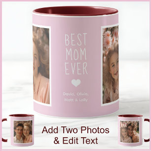 Moderne Best Mom Ever 2 Fotos Text Pink C52 Weiß Tasse