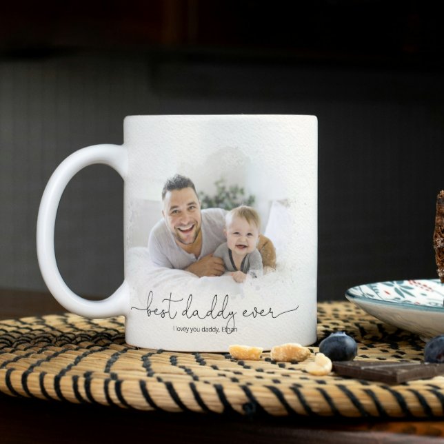 Moderne, beste Daddy-Quote für jedes Jahr Kaffeetasse (Easily personalize this 2 photo Best Daddy Ever design with your message & images for a unique gift)