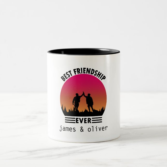 Moderne beste Freunde für immer Typografie Zweifarbige Tasse (Mittel)