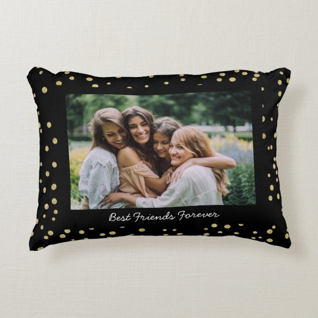 Moderne BESTE FREUNDIN Besties Foto Black Gold Dekokissen (Vorderseite)