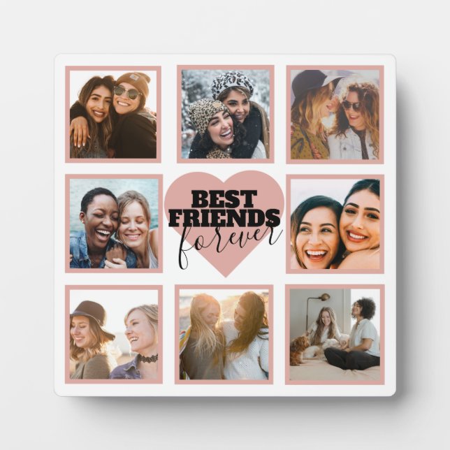 Moderne BESTE FREUNDIN Foto Collage Rose Goldenes  Fotoplatte (Vorderseite)