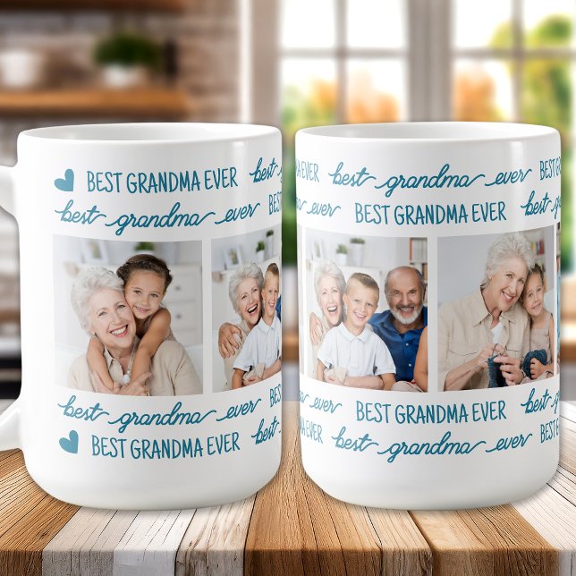 Moderne beste GRANDMA je Personalisiert 4 Foto Kaffeetasse (Von Creator hochgeladen)