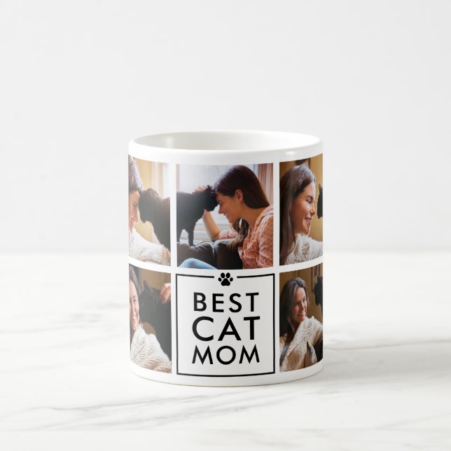 Moderne beste Katzenmutter 7-Foto-Collage Kaffeetasse (Mittel)